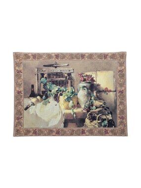VTG Woven Tapestry Wall Hanging Wine Cellar Scene 42x52 Riddle & Cockrell